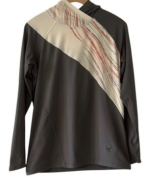 Mountain Hardwear Grey & Cream Diagonal Design Hooded Base Layer Top w Logo L